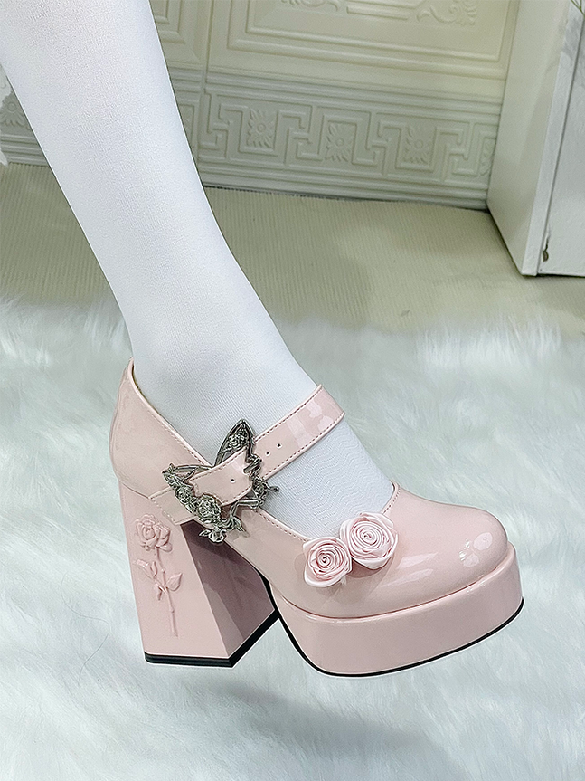 Butterfly Rose Platform Thick-heel Shoes