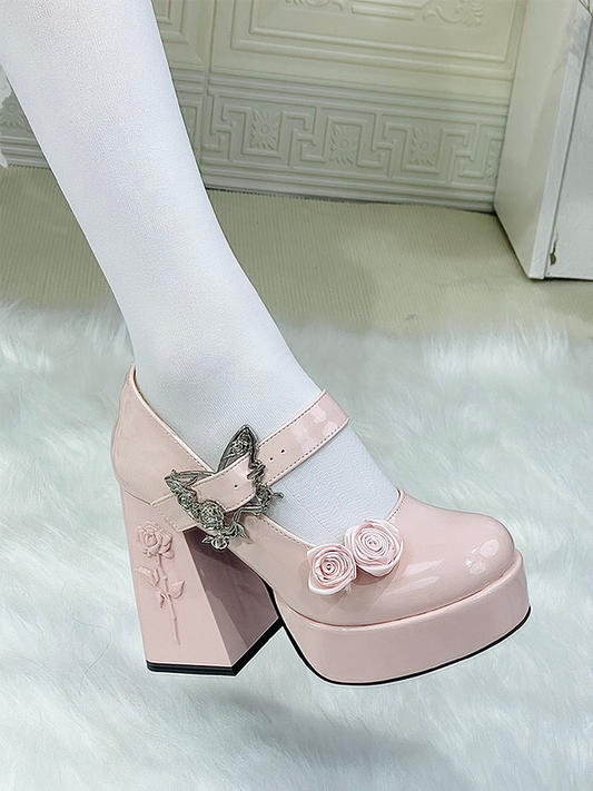 Butterfly Rose Platform Thick-heel Shoes