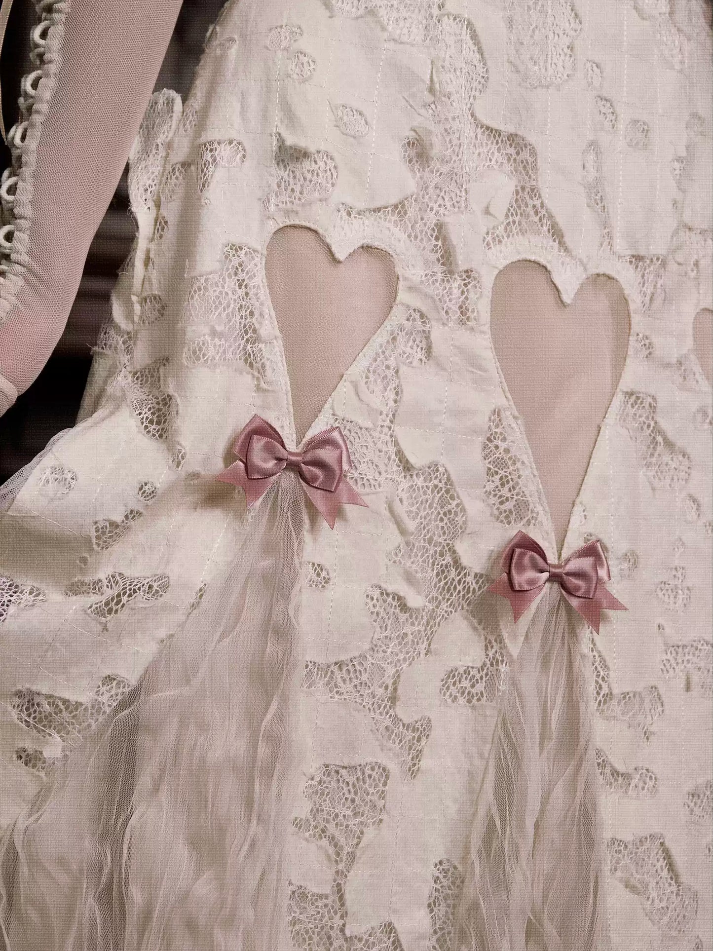 Pure Cotton Love Bow Hollow Lace Suspender Dress