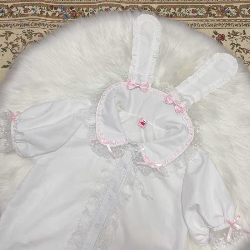 Cute Lolita Cat Printed Sweet JSK Dress short sleeve rabbit ears blouse