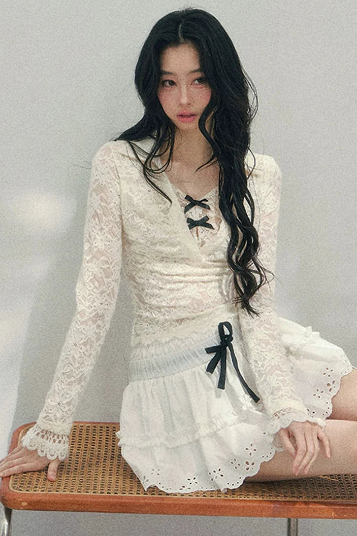 Lace Ribbon Slim Top