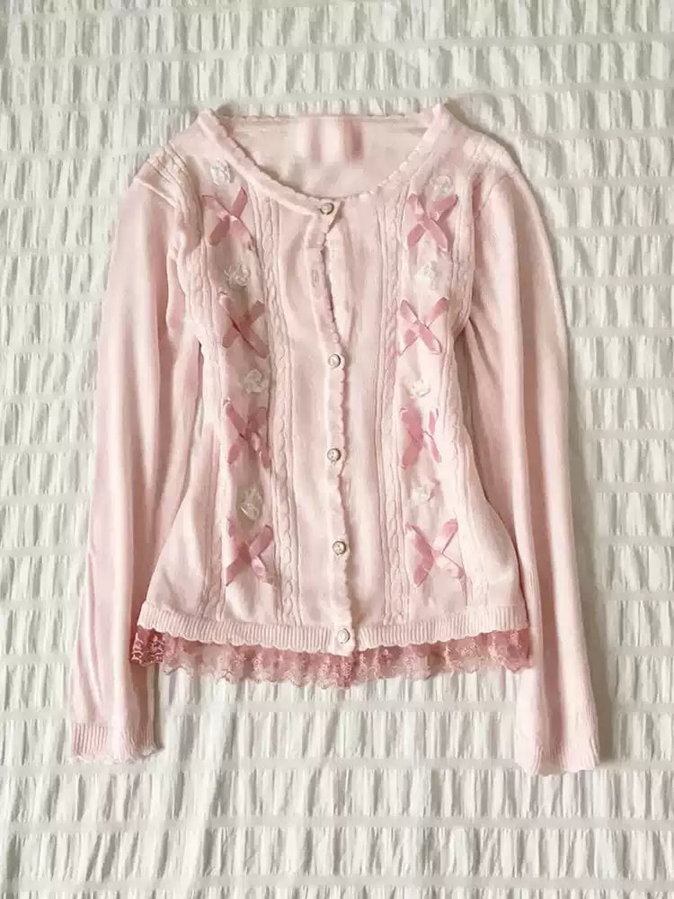 Pink Bow Knitted Cardigan