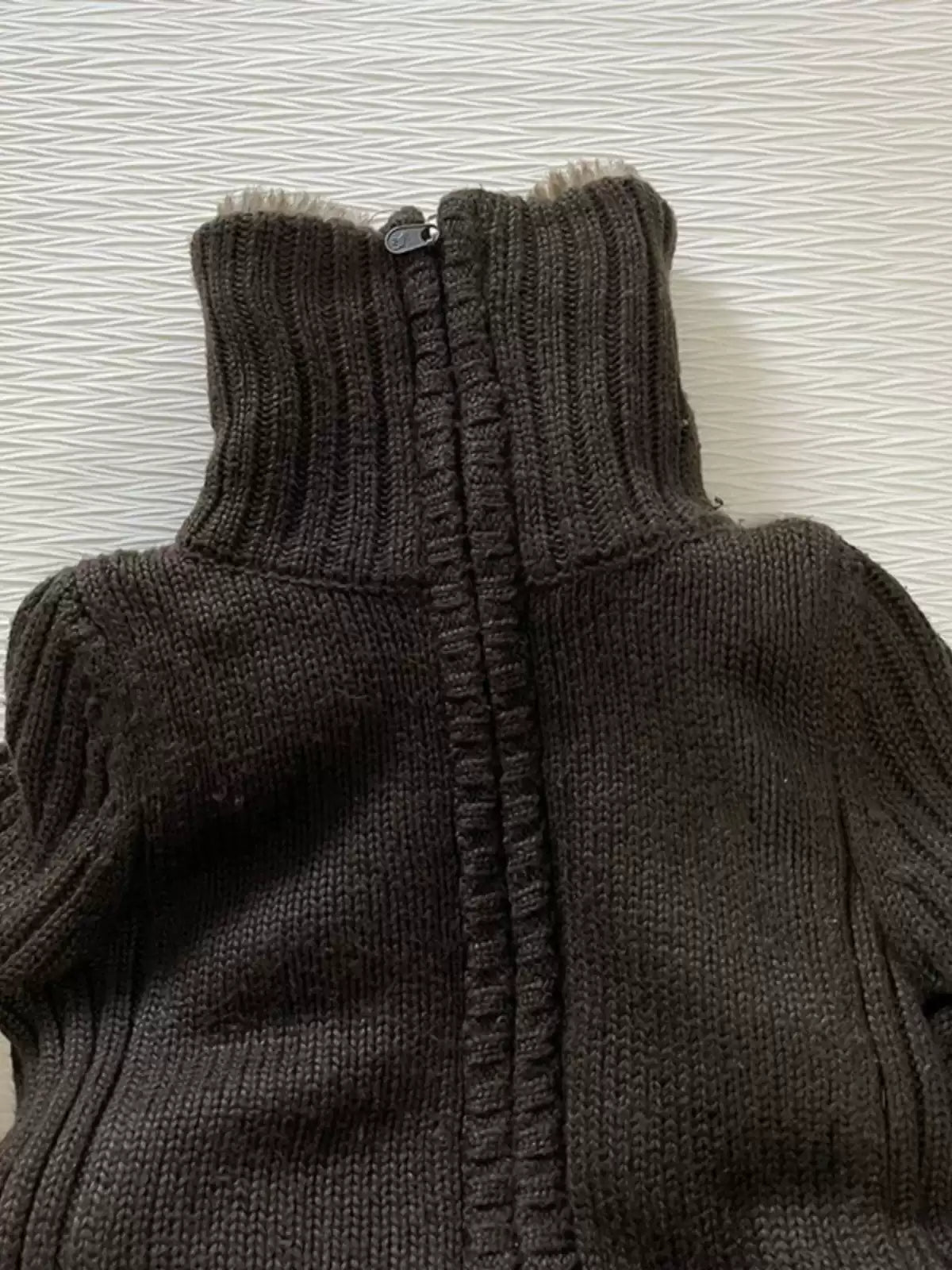 Brown turtleneck lamb wool sweater jacket
