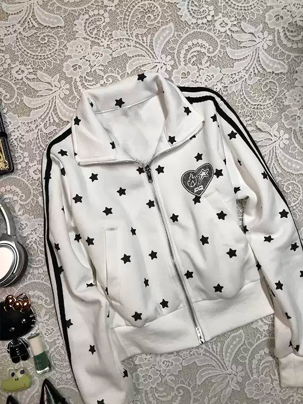 Retro White Stars Printed Jacket
