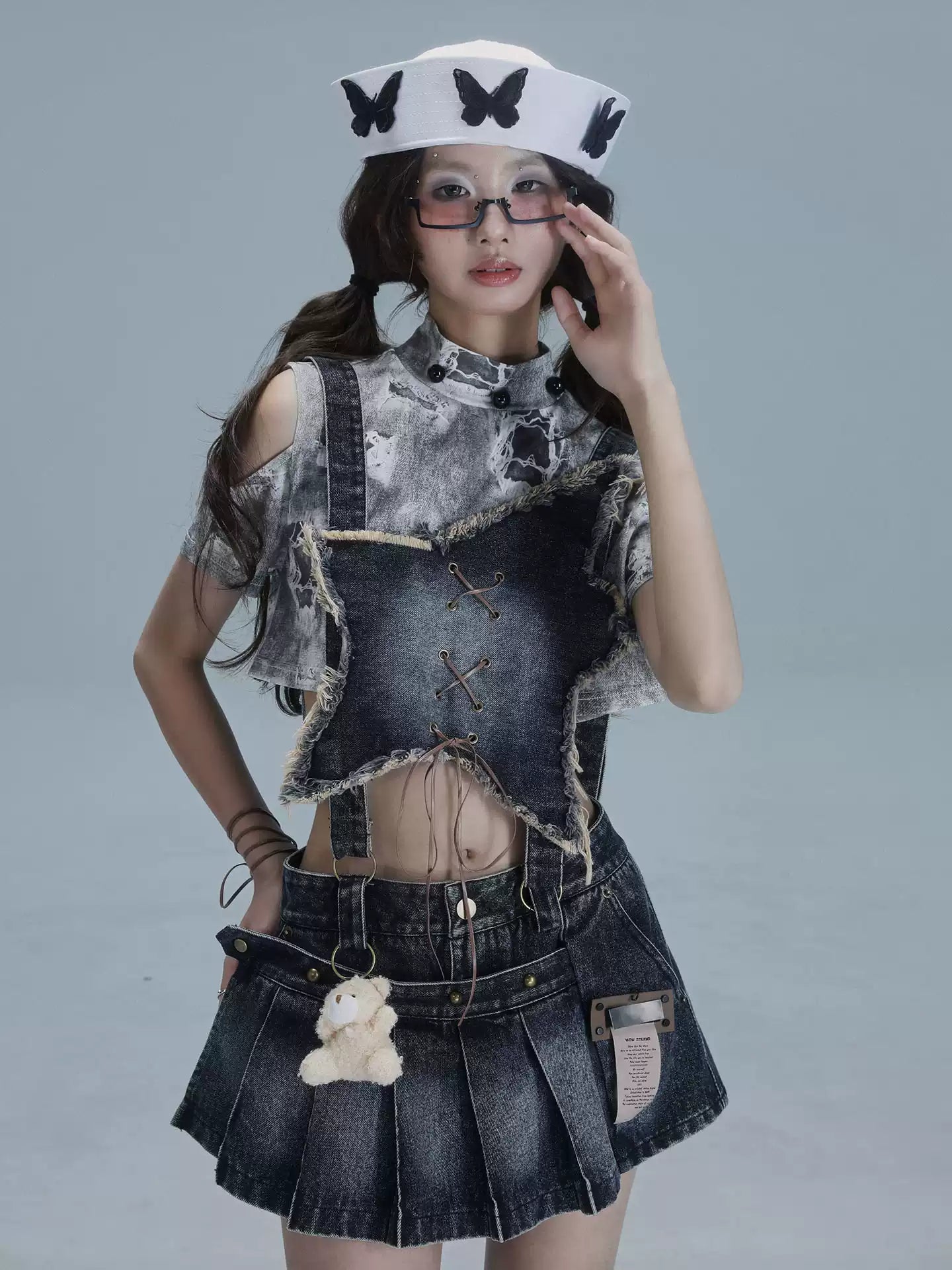 Removable Washed Denim Overalls