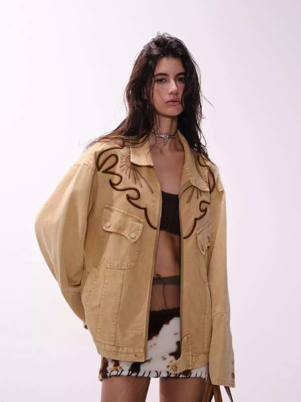 American retro western embroidered denim jacket