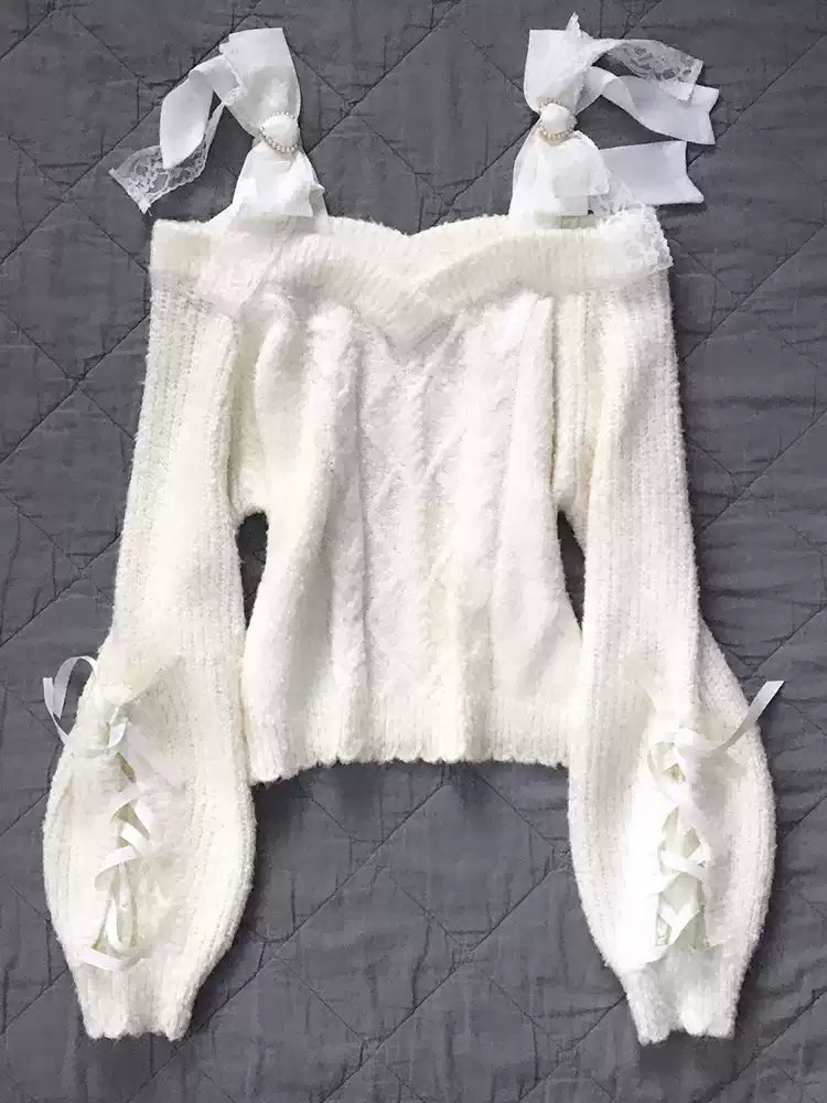 French Bows White Sweater