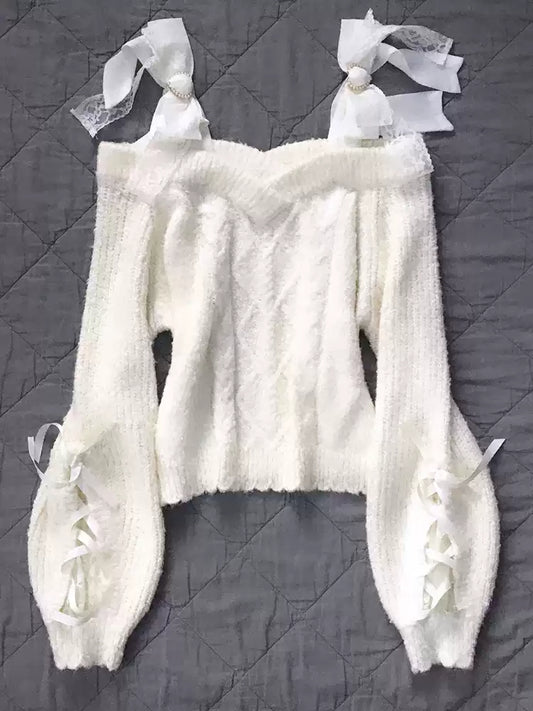 French Bows White Sweater