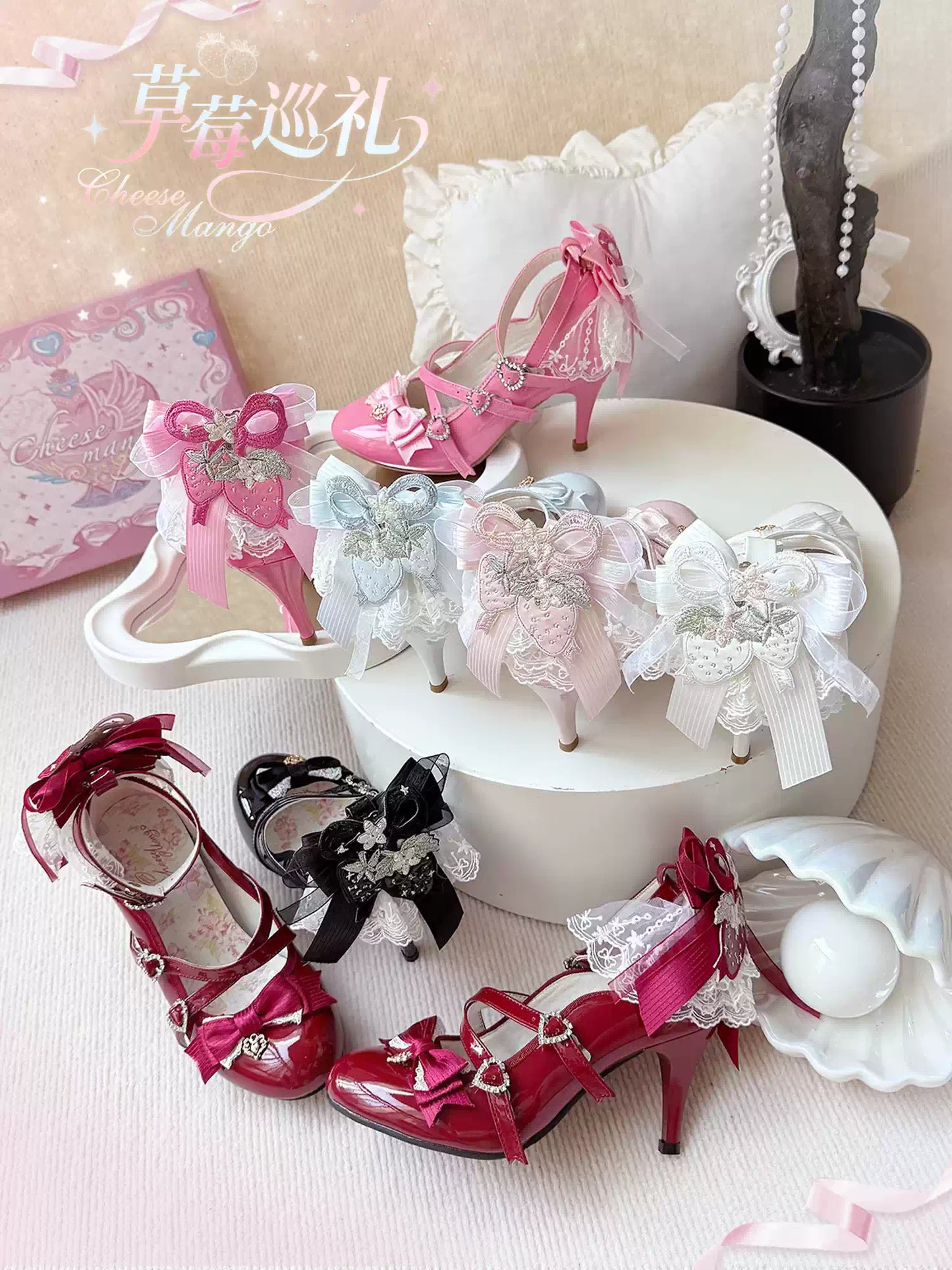 Strawberry Cheese Lolita Bow High Heels