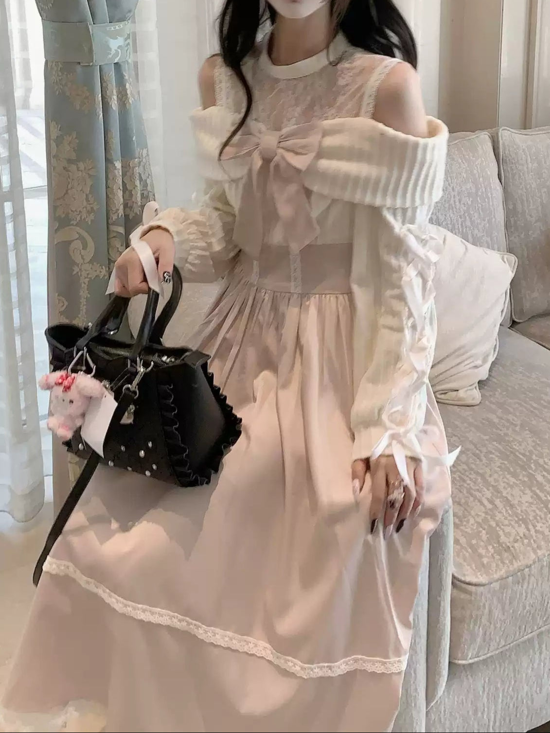 Gentle Light Pink Off-the-Shoulder Dress