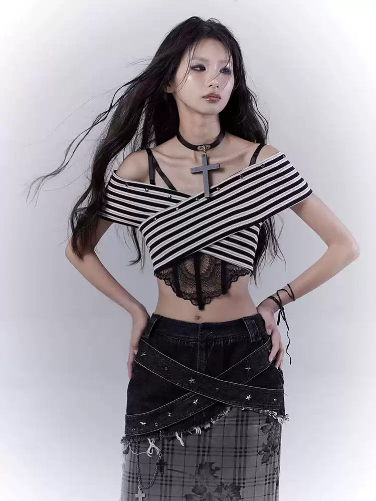 one-shoulder striped hot tube top
