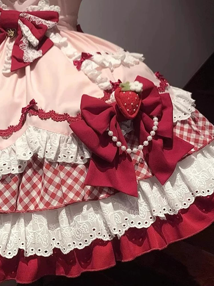 Strawberry Cute Sweet Vintage-Inspired Short-Sleeve OP Lolita Dress