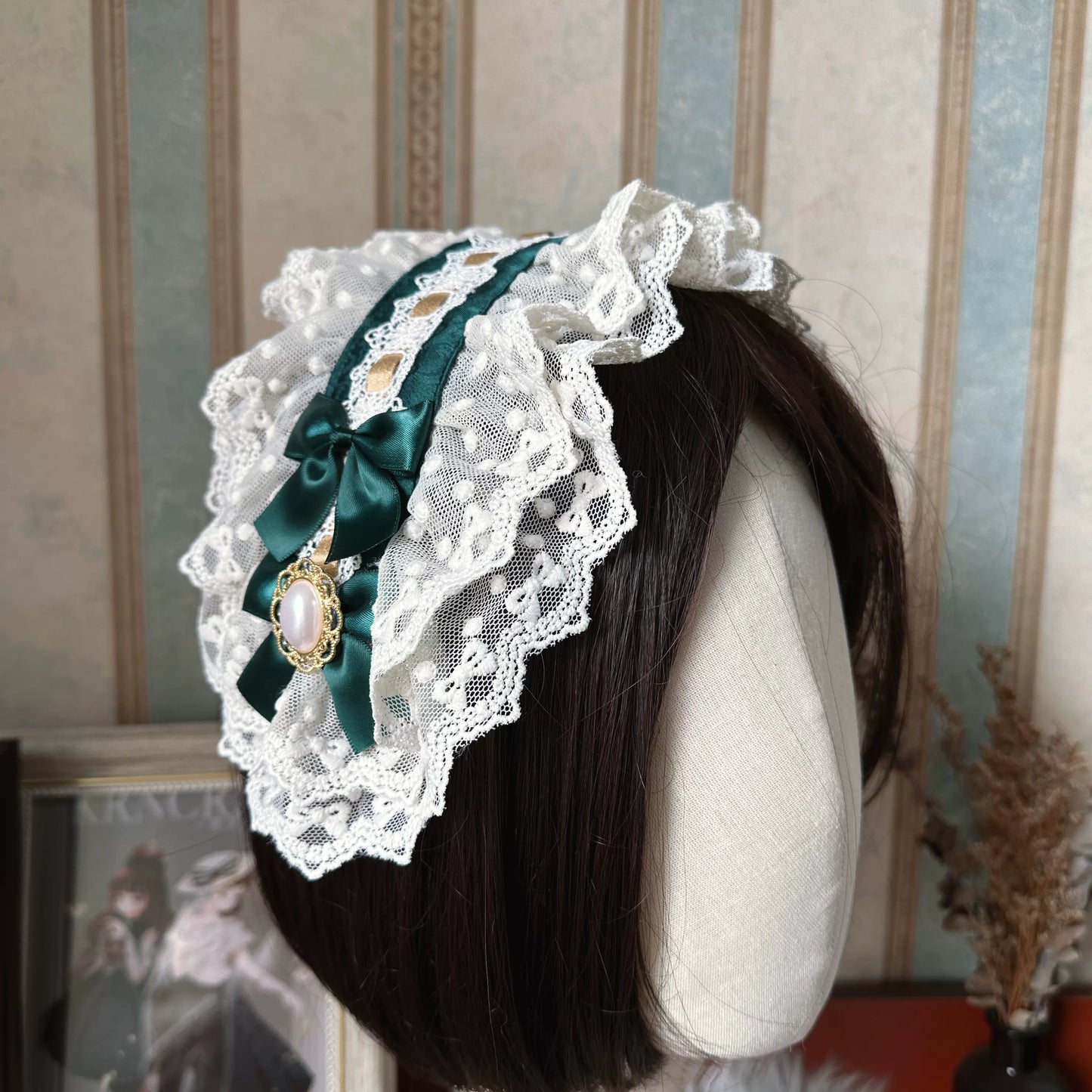 Cello Vintage Elegant 3 Tiered Lolita Jumper Dress dark green hairband