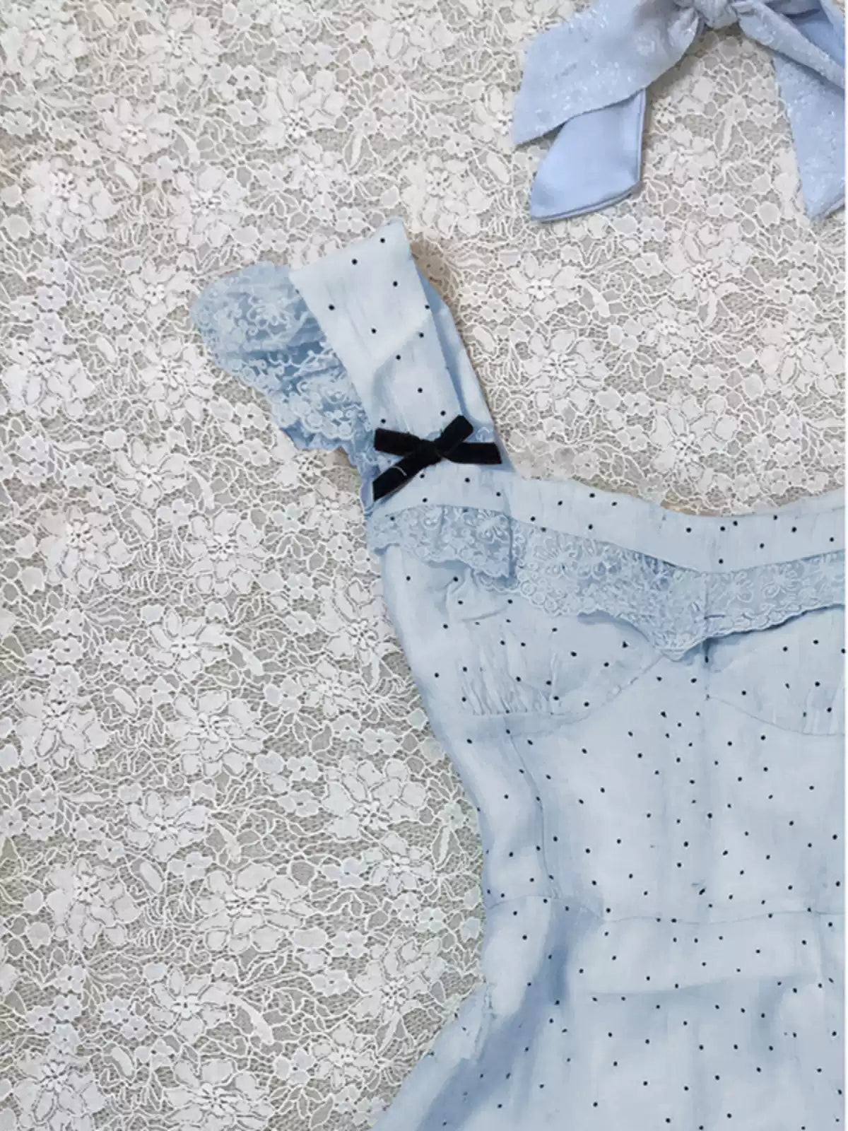 blue polka dot suspender dress