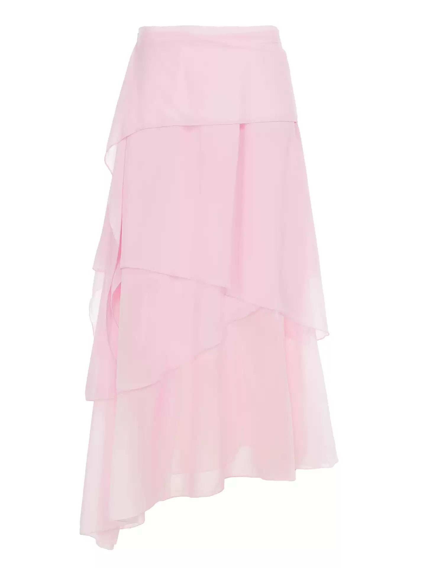 Pink Ruffled Mesh Long Skirt