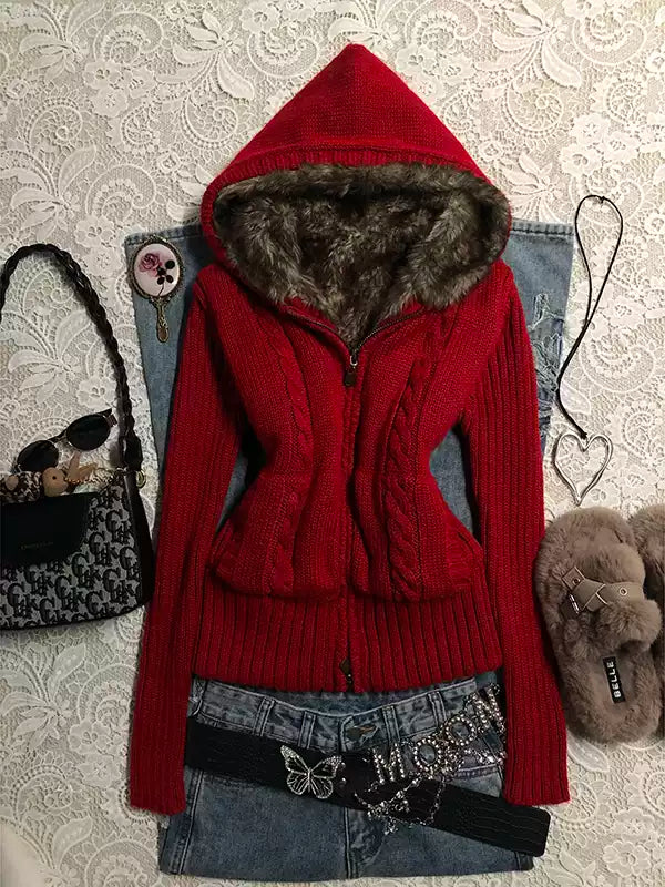 red twist sweater cardigan jacket
