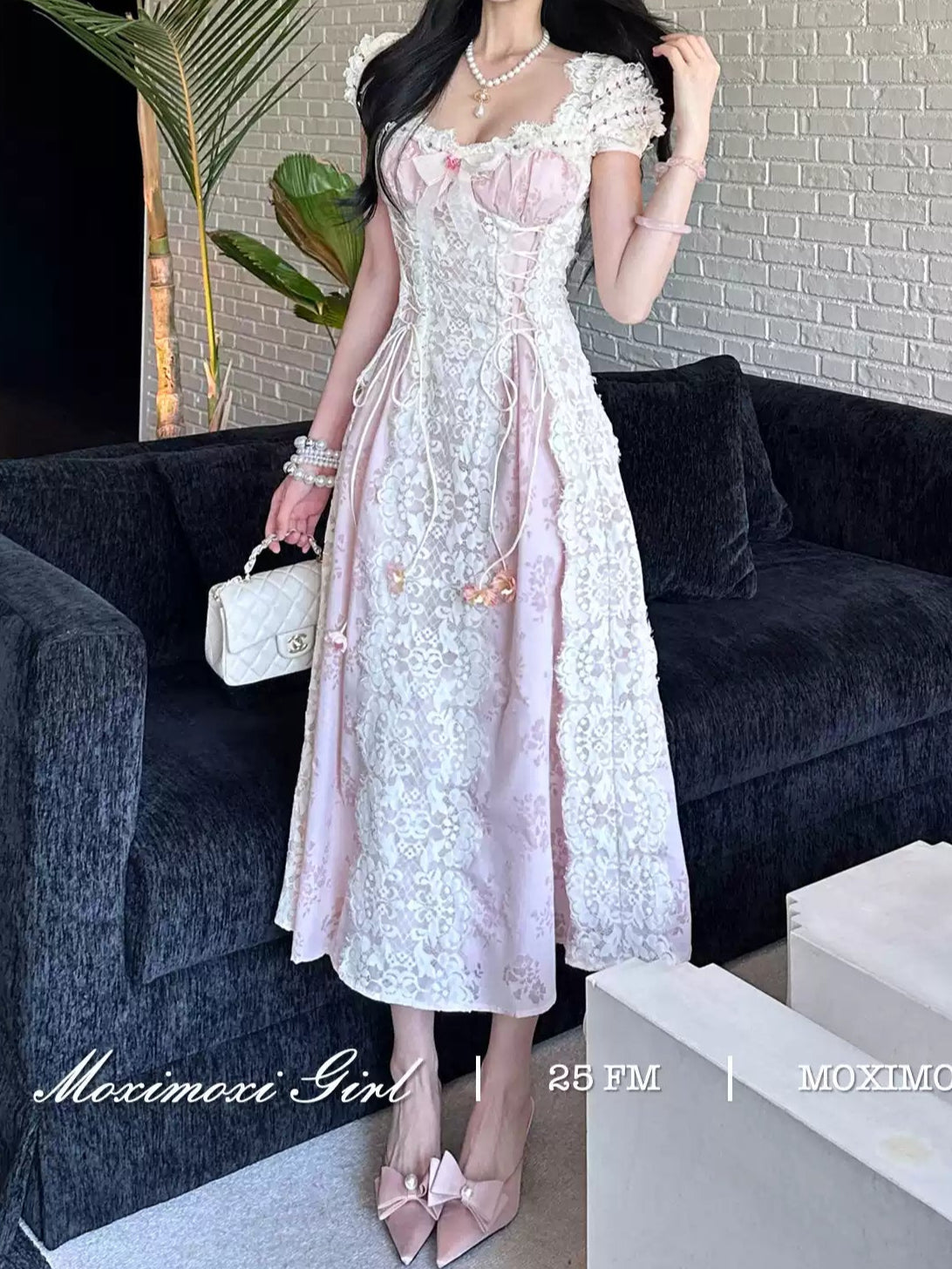 French Bow Ribbon Lace Princess Dress