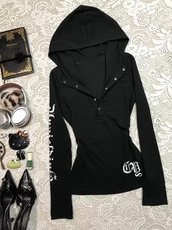 Black letter hooded sweatshirt jacket