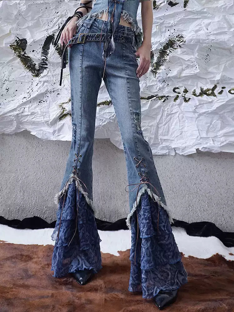 Grunge Spliced Half-length Jeans