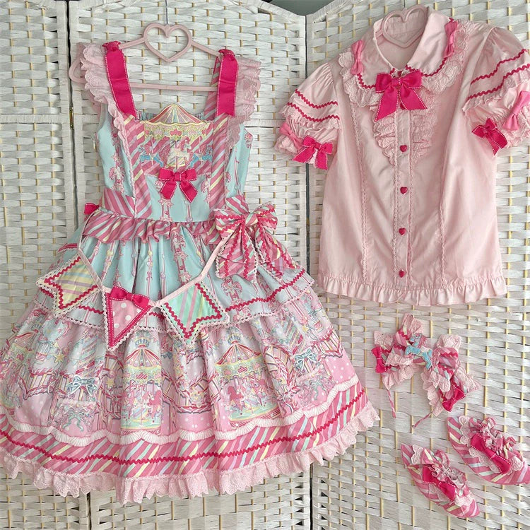 Candy Park Salopette Sweet Lolita Jumper Dress Set blue JSK only