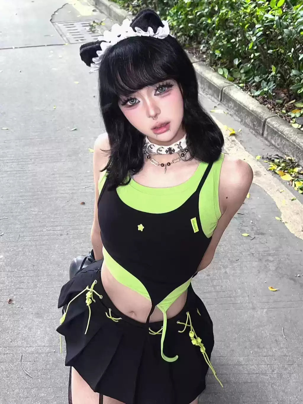 Black & green star two-piece vest