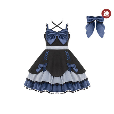 Wool Kawaii Lolita JSK indulge jsk+bow (dark blue color)