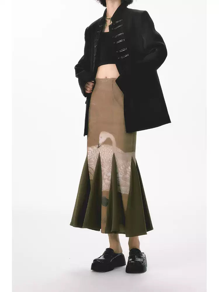 New Chinese Style Flower Stretch Fishtail Skirt