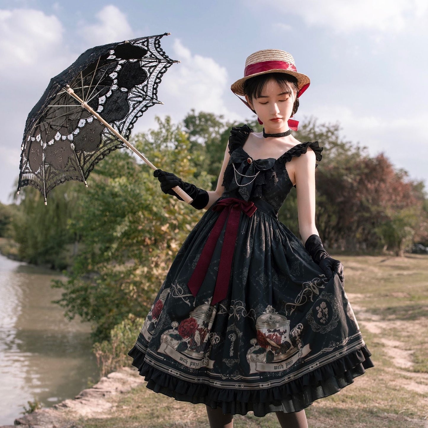 Gothic Black and Red Dress JSK