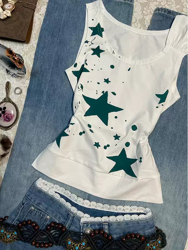 Retro Stars Print Tank Top