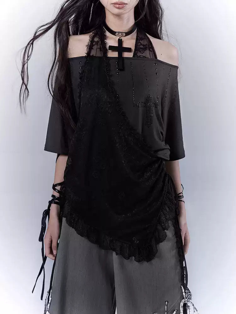 Grunge Lace Halter Neck T-shirt