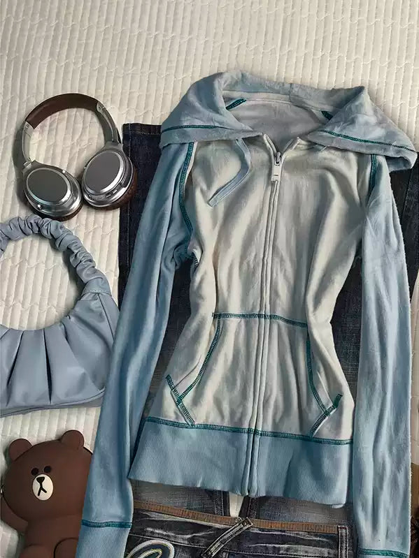 Blue hooded sweatshirt jacket
