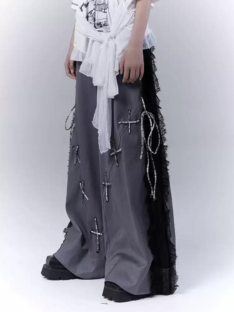 hollow lace stitching suit pants