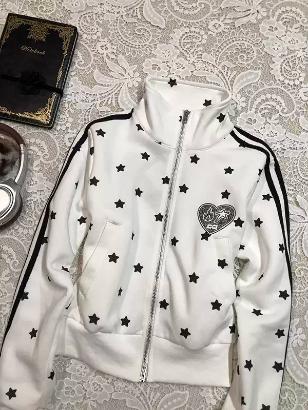 Retro White Stars Printed Jacket
