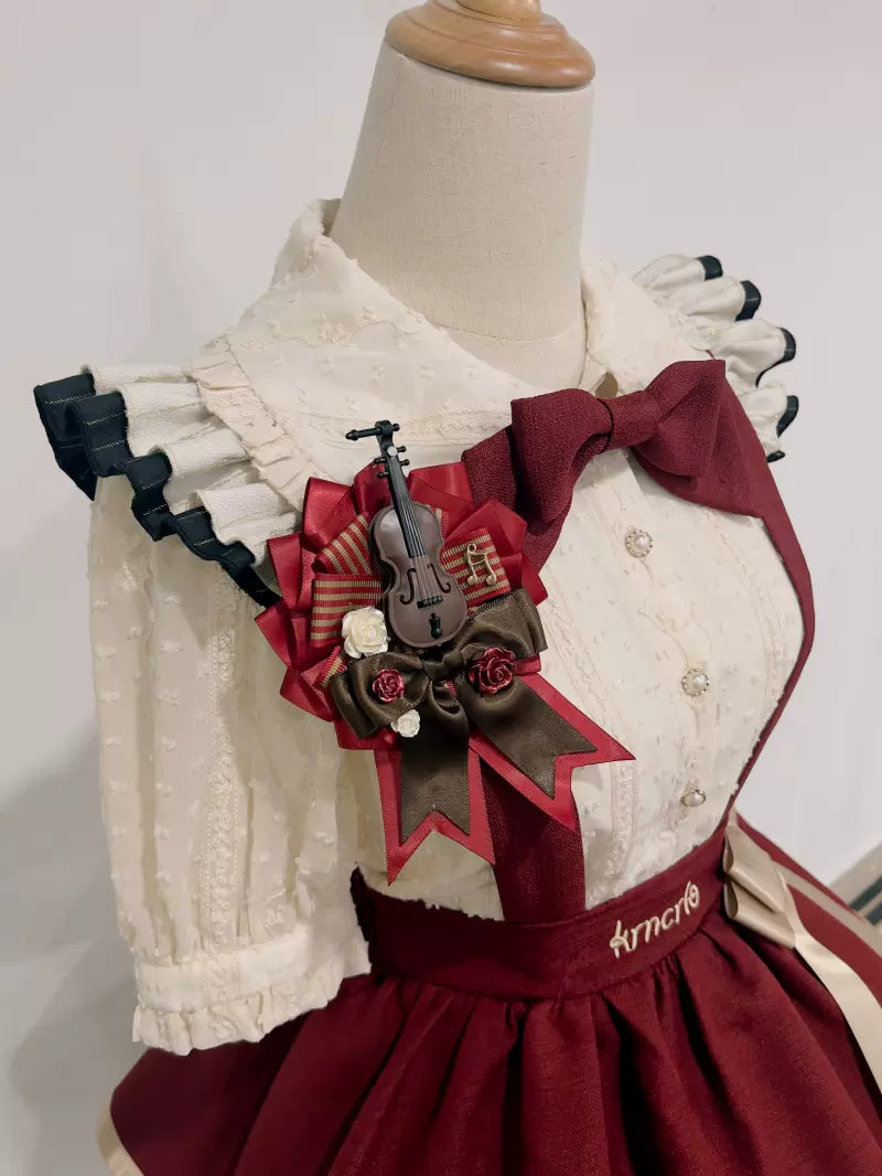 Cello Vintage Elegant 3 Tiered Lolita Jumper Dress wine red badge