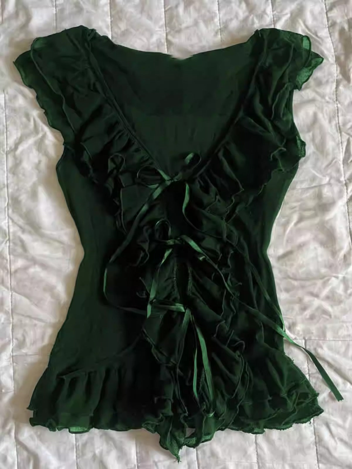 Dark green lace V-neck top top