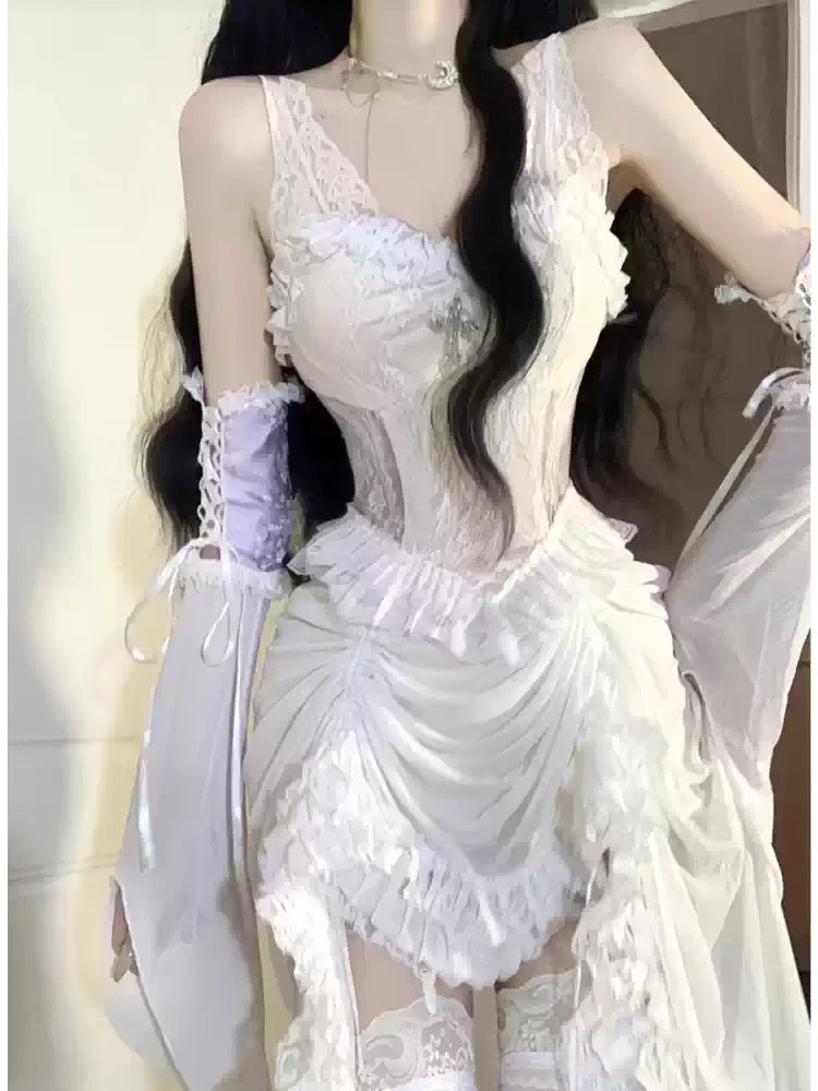 Angelic Lace Splicing Irregular Dress