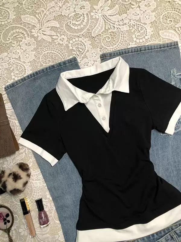 black and white contrast collar shirt