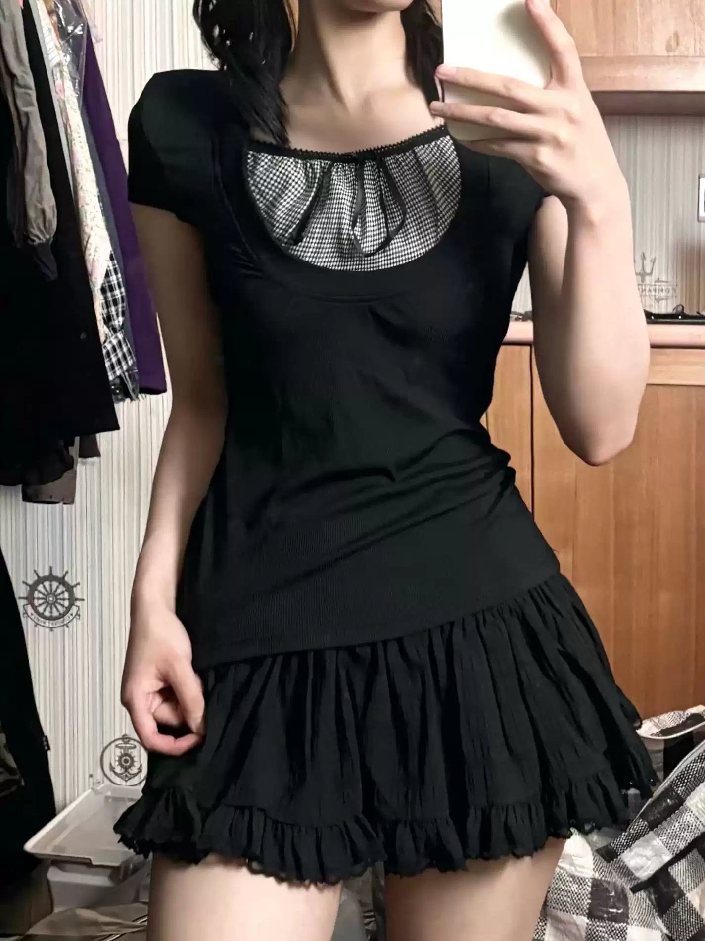 Gothic Retro Dark Square Neck Top