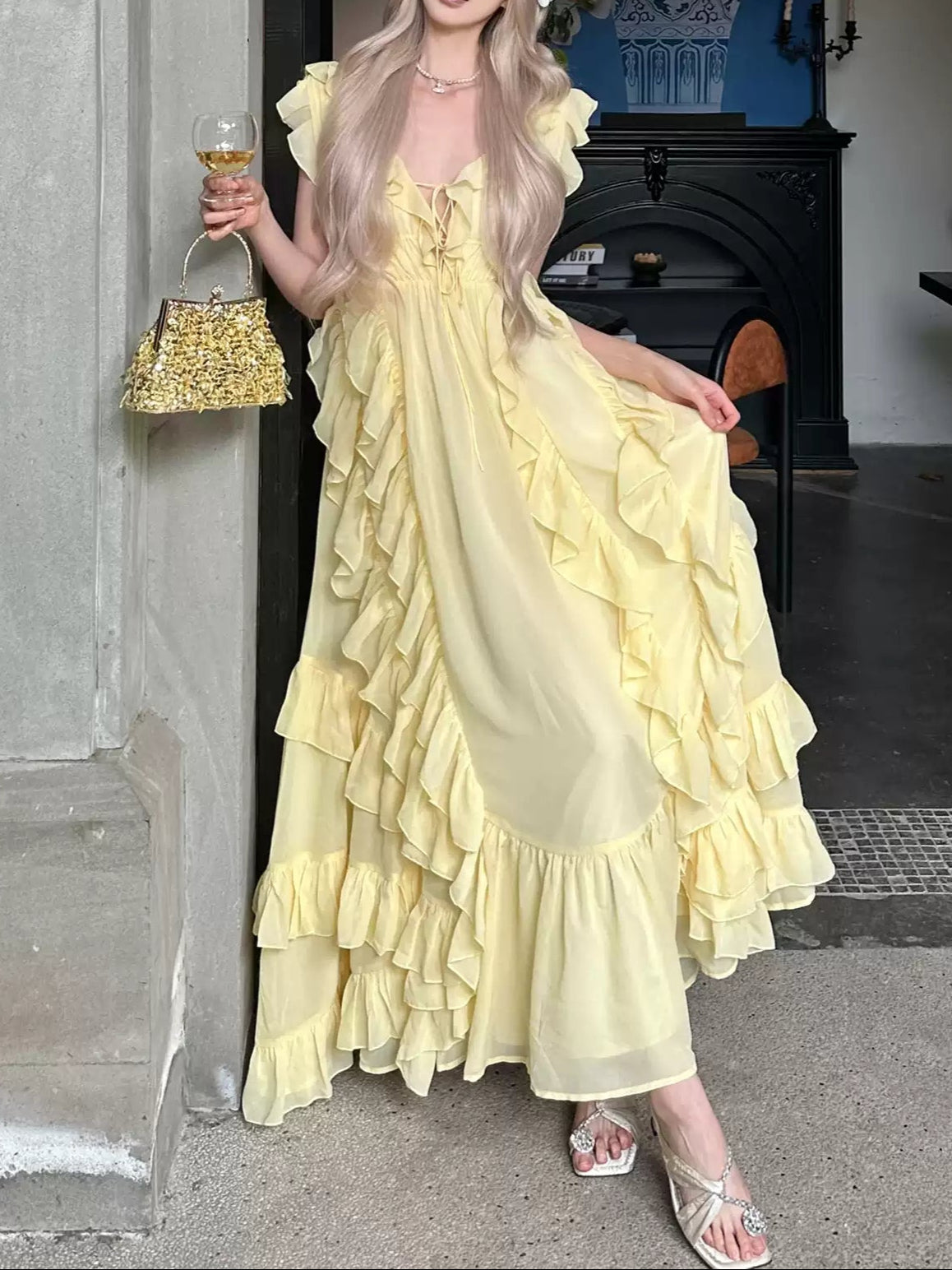Yellow Irregular Ruffled Fairy Dress
