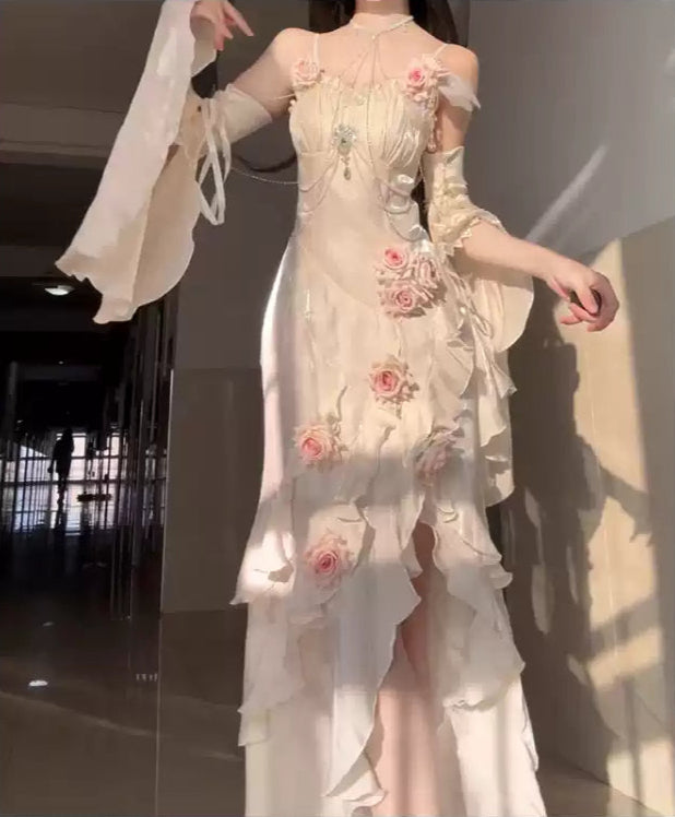 Satin Rose Dress Suspender Dress