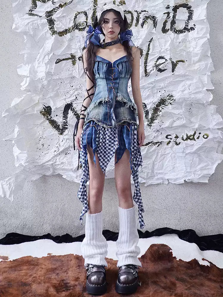y2k irregular style denim skirt