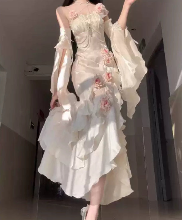 Satin Rose Dress Suspender Dress