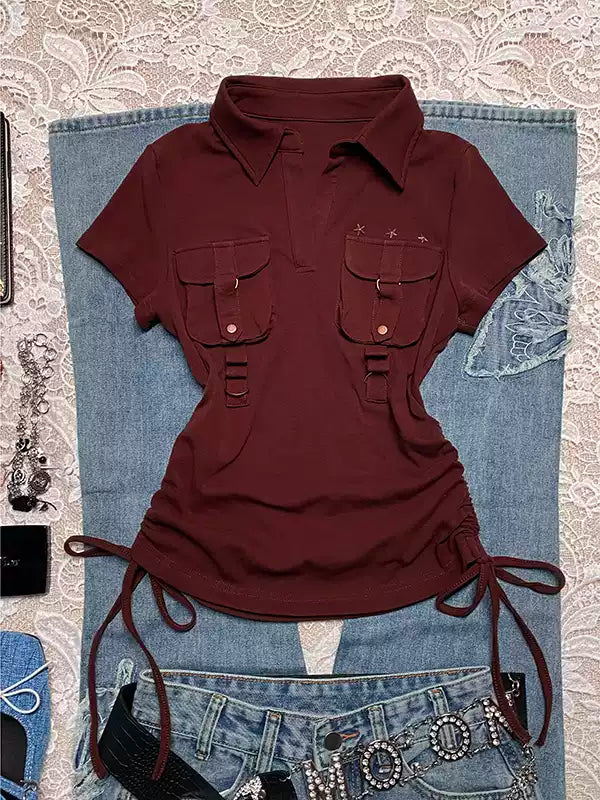 Burgundy Polo Collar T-Shirt