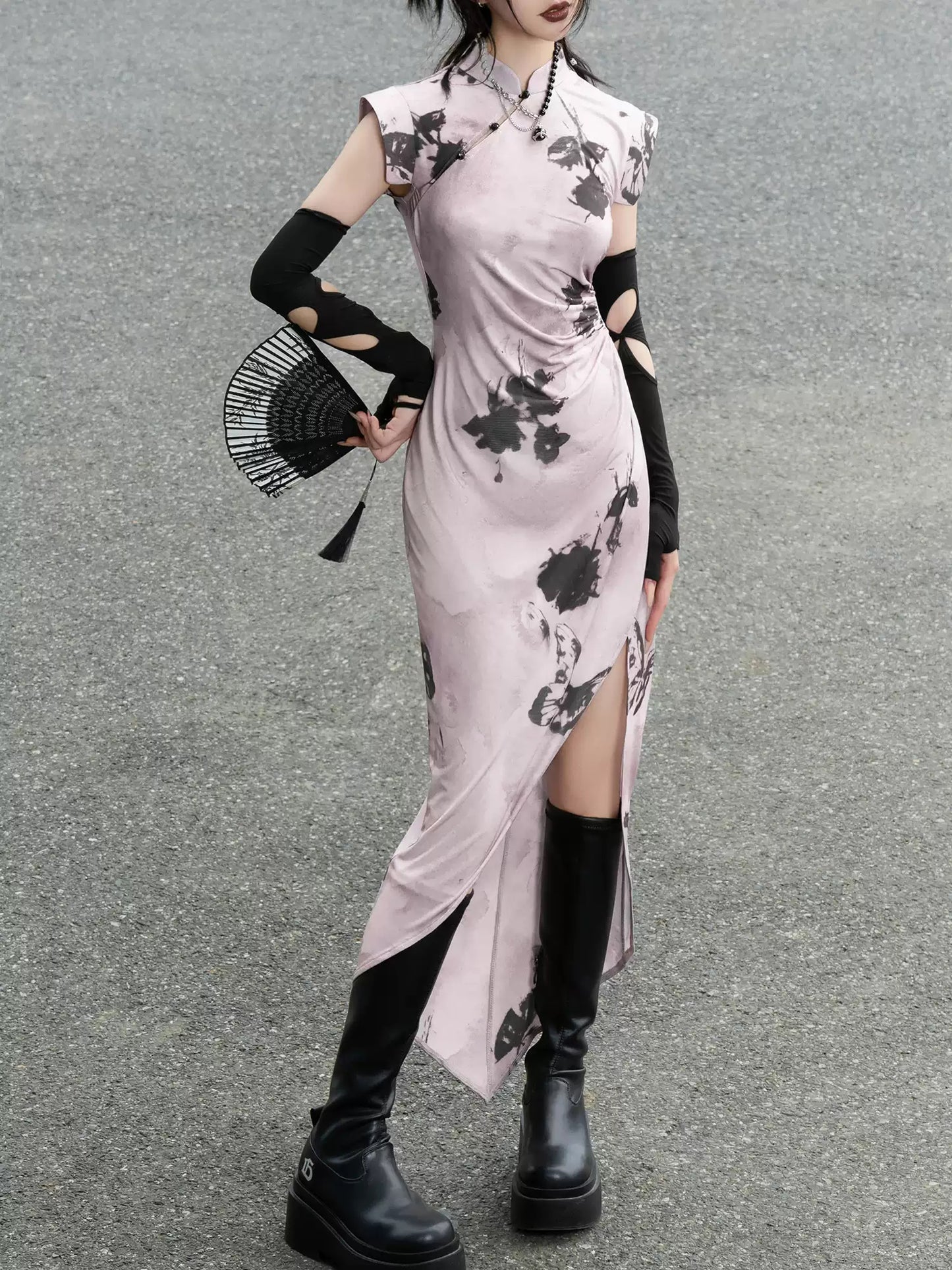 Purple Butterfly Knitted Cheongsam Dress