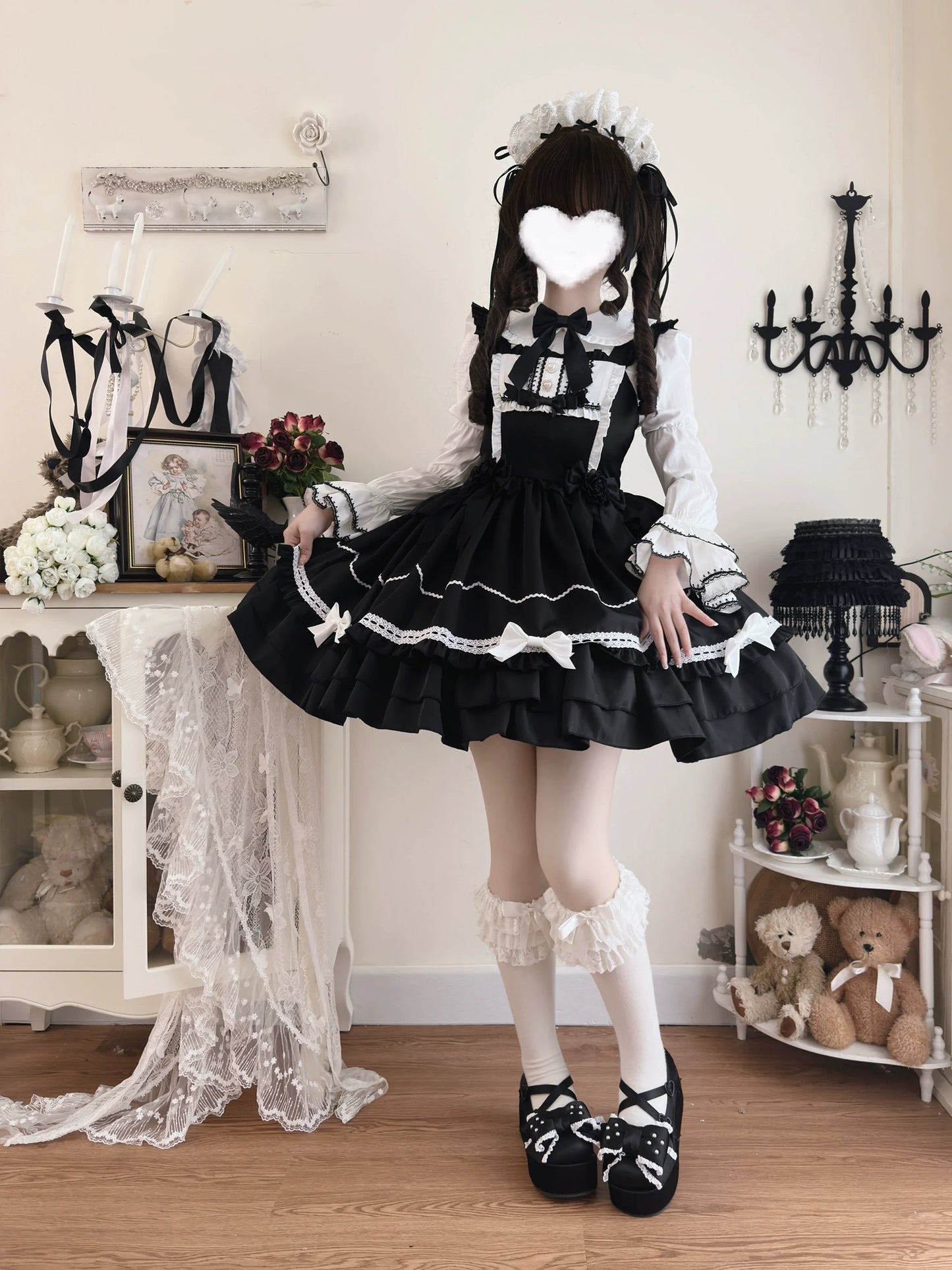 Sweet Lolita JSK Dress Summer Dress L Black JSK + brand carton box