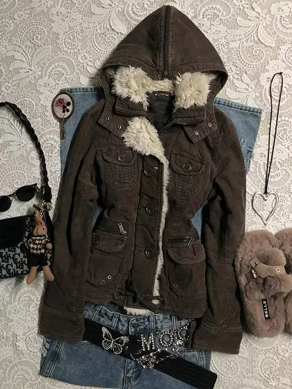 Brown velvet short jacket