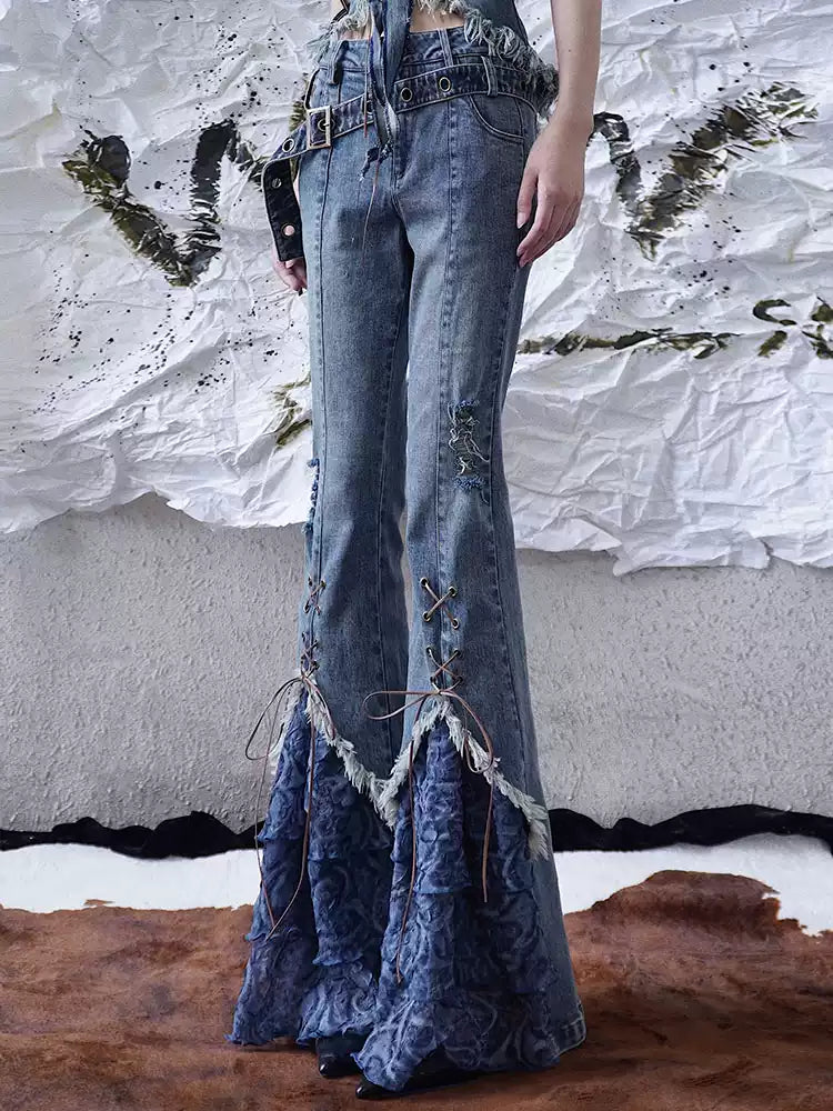 Grunge Spliced Half-length Jeans