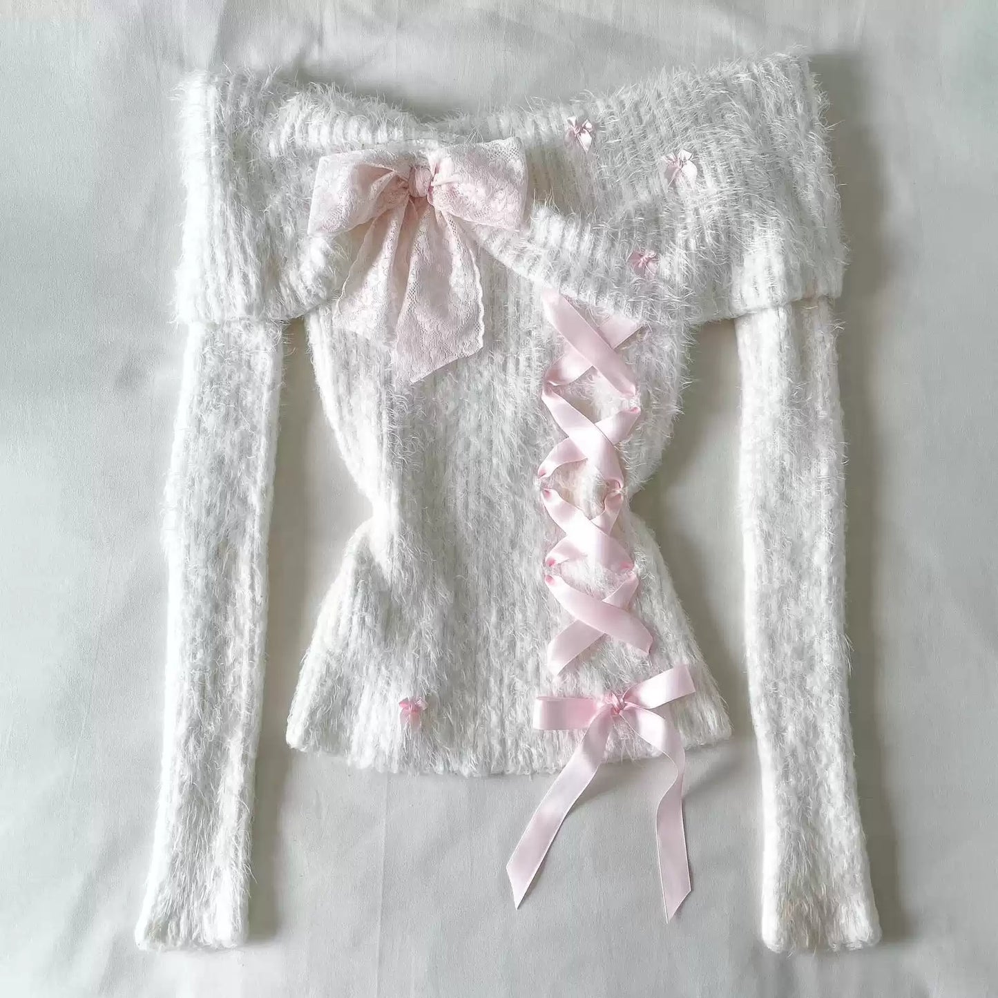 coquette bow retro one-shoulder sweater