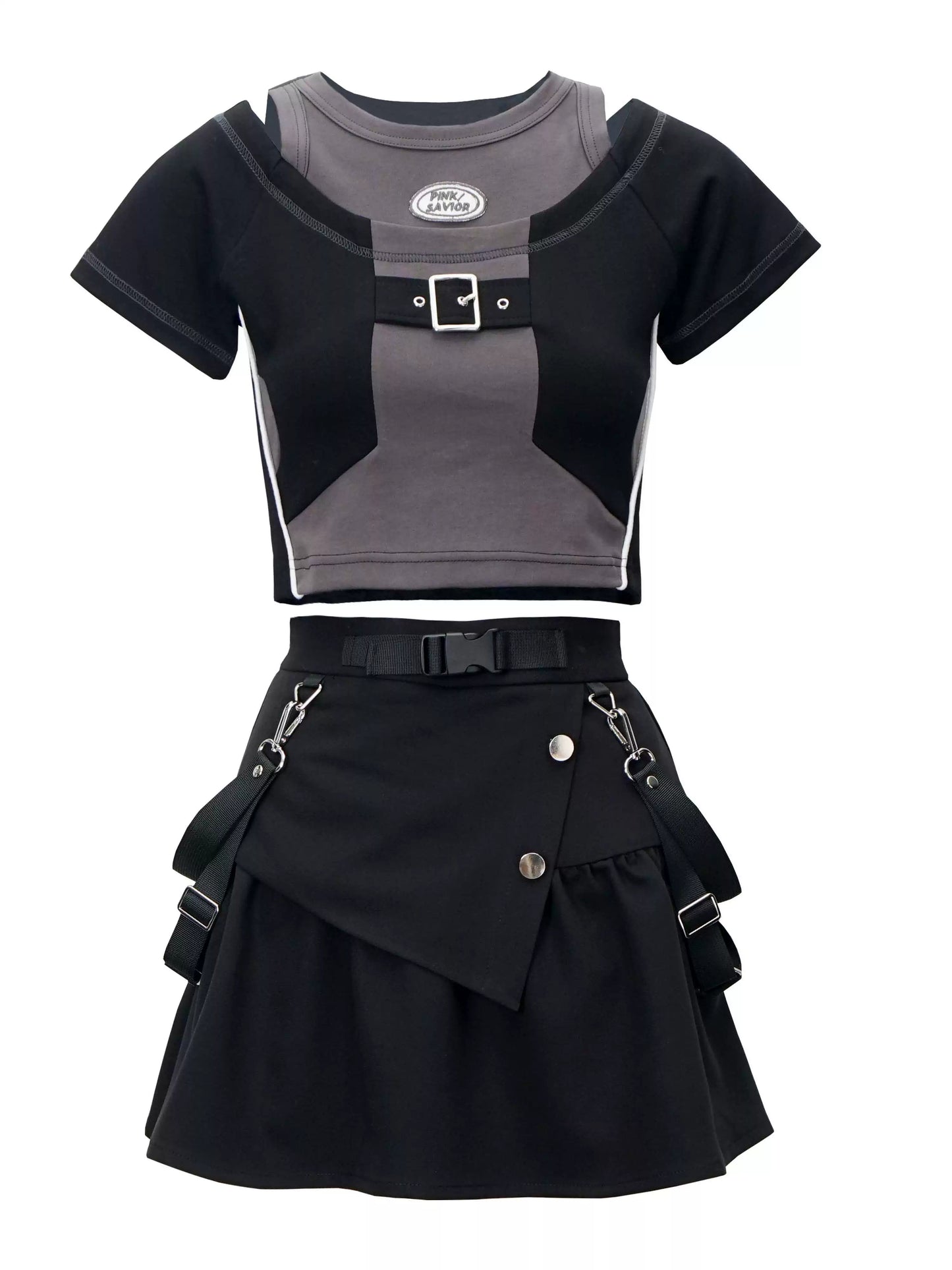pinksavior【Fengjian】Summer Casual Lapel Contrast Letter Embroidery Youthful Short-Sleeve Set, Cool and Comfortable