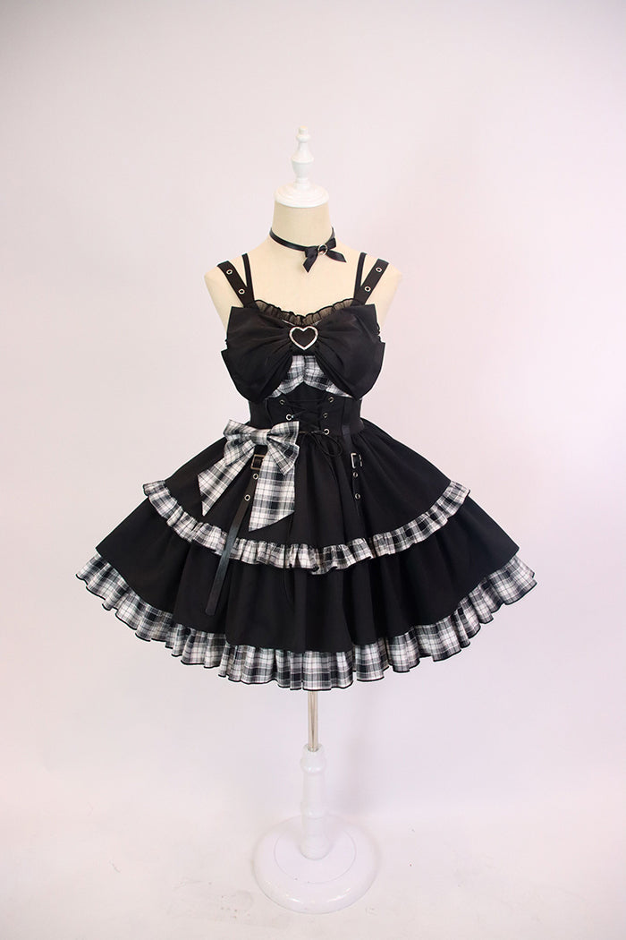 Little Spicy Plaid JSK Dress black and white (new version, without ruffles on bust)